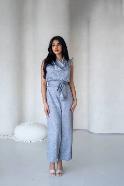 Light gray linen jumpsuit IB1069